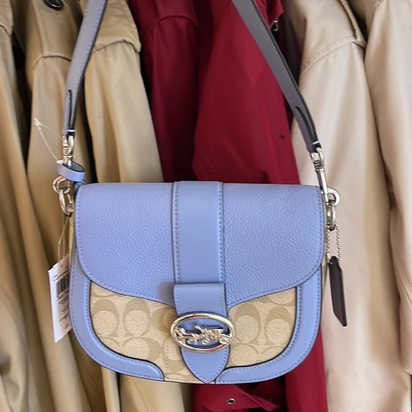 Coach Georgie Saddle Bag In Signature Canvas Light Khaki / Marble Blue - Picture 7 of 16